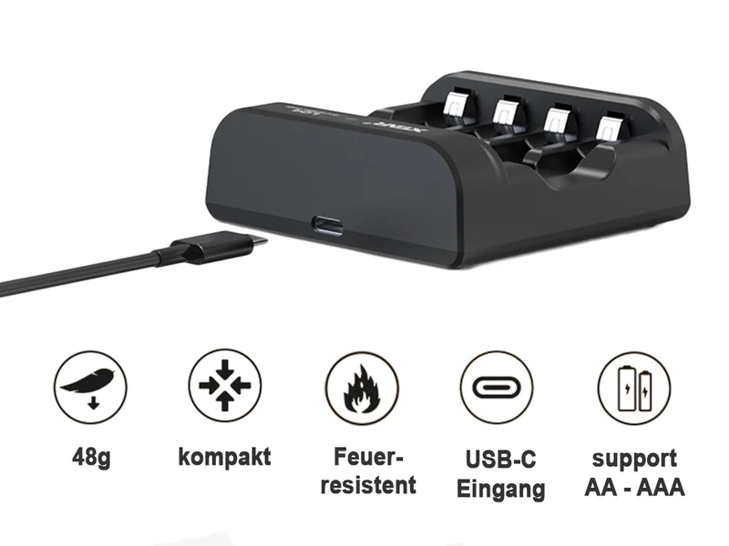 Xtar L4 – Ladegerät, incl. AA (Mignon) LR6 1,5V Li-Ion Akkus mit Akku-Wechselanzeige