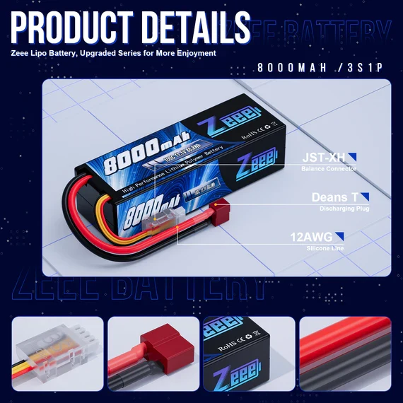 Zeee 3S Lipo Akku 8000mAh 11.1V 100C Dean Hardcase