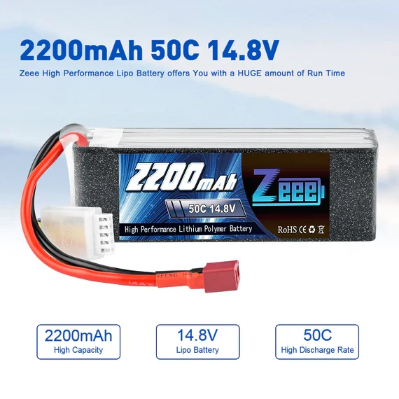 Zeee 4S 2200mAh 14.8V 50C Dean Lipo Akku (2 Stück)