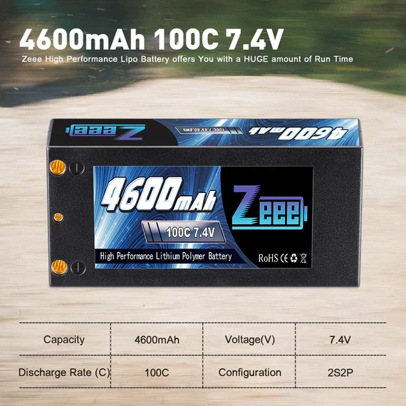 Zeee 2S 4600mAh 7,4V 100C Hardcase 4mm Bullet Deans Shorty Lipo Akku
