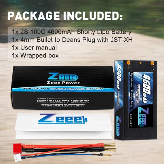 Zeee 2S 4600mAh 7,4V 100C Hardcase 4mm Bullet Deans Shorty Lipo Akku