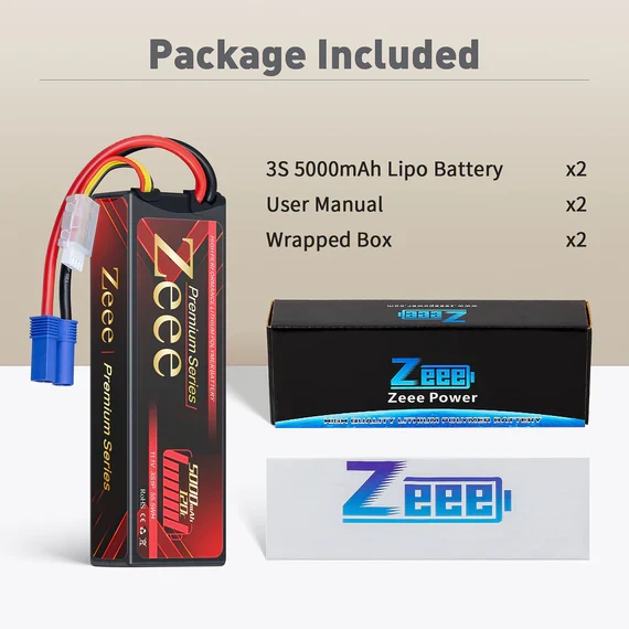 Zeee Premium Series 3S 5000mAh 11.1V 120C Hardcase EC5 Lipo Akku (2 Stück)