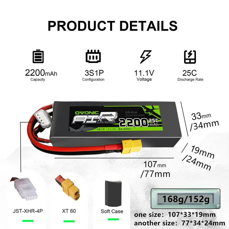 Ovonic 3S 2200mAh 25C 11,1 V Lipo-Akku mit XT60 für Freewing Dynam (4 St.)
