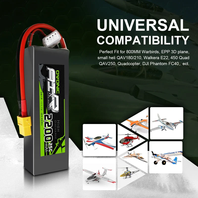 Ovonic 3S 2200mAh 25C 11,1 V Lipo-Akku mit XT60 für Freewing Dynam (4 St.)