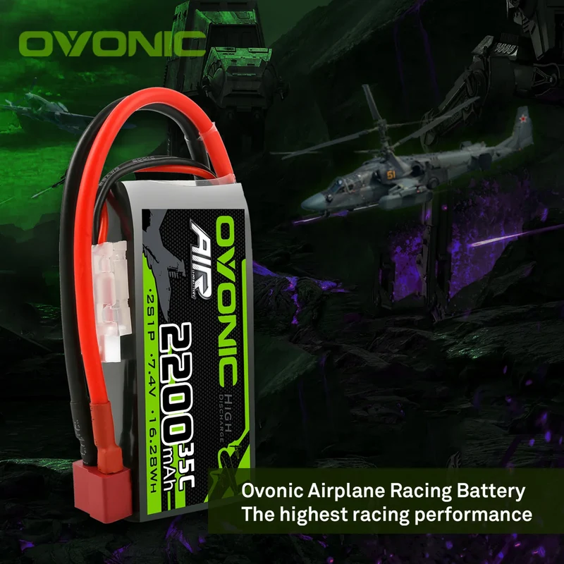 OVONIC 2S 35C 7,4 V 2200 mAh kurzer LiPo-Akku mit T-Stecker für Flugzeughubschrauber (2 St.)