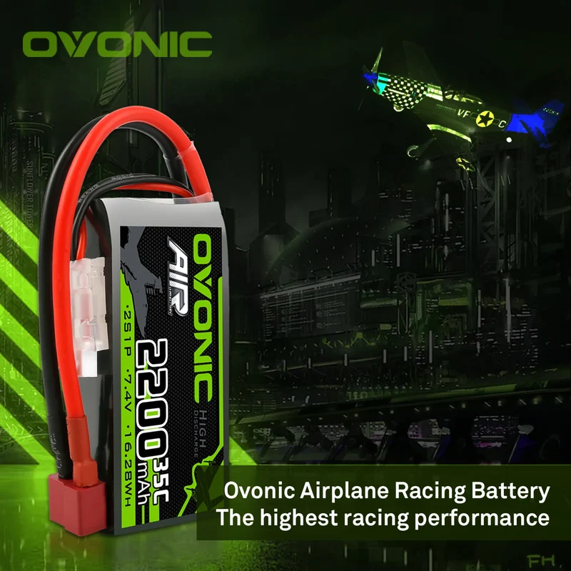 OVONIC 2S 35C 7,4 V 2200 mAh kurzer LiPo-Akku mit T-Stecker für Flugzeughubschrauber (2 St.)