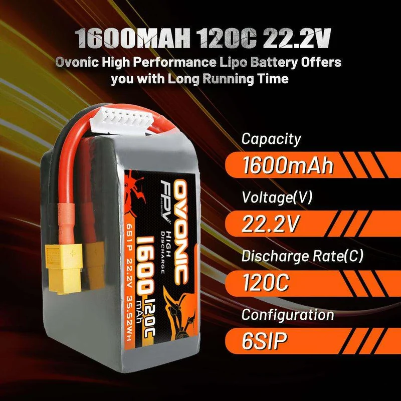 Ovonic FPV 6S 1600mAh 22,2V 120C XT60 (4 Stück)