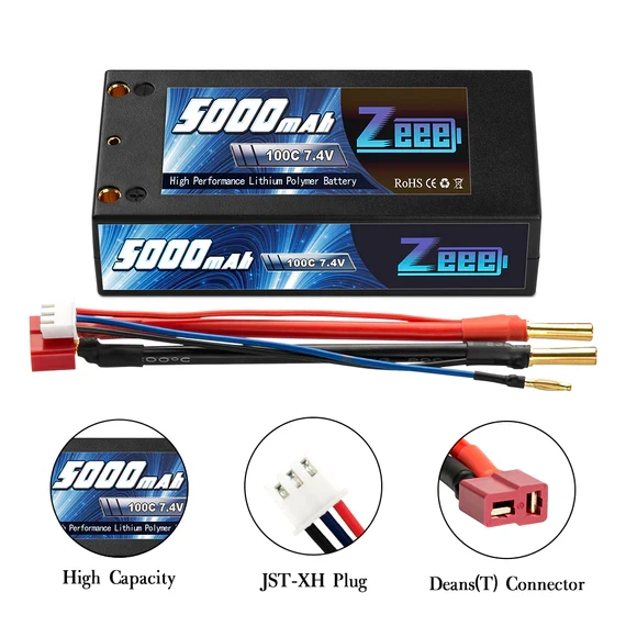 Zeee 2S 5000mAh 7,4V 100C Hardcase 4mm Bullet-zu-Deans Shorty Lipo-Akku (2 Stück)
