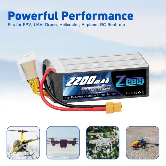 Zeee 6S 2200mAh 22.2V 120C XT60 Lipo Akku (2 Stück)