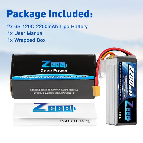 Zeee 6S 2200mAh 22.2V 120C XT60 Lipo Akku (2 Stück)