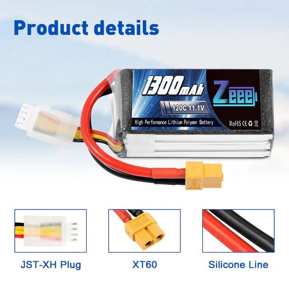 Zeee 3S 1300mAh 11,1V 120C Graphen XT60 Lipo Akku (2 Stück)