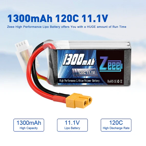 Zeee 3S 1300mAh 11,1V 120C Graphen XT60 Lipo Akku (2 Stück)