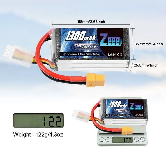 Zeee 3S 1300mAh 11,1V 120C Graphen XT60 Lipo Akku (2 Stück)
