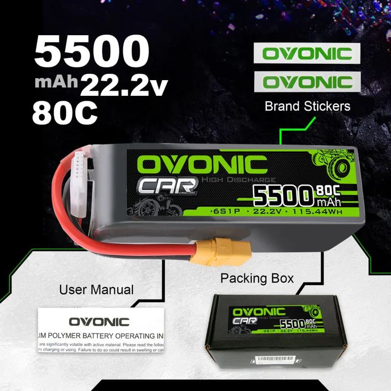 Ovonic Car 6S 5500mAh 80C 22,2V XT90 RC Car Airplane Heli LiPo Akku
