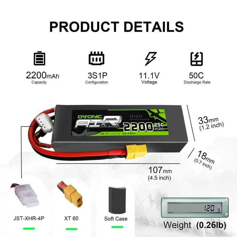 Ovonic 3S 2200mAh 25C 11,1V XT60 (2 St.)