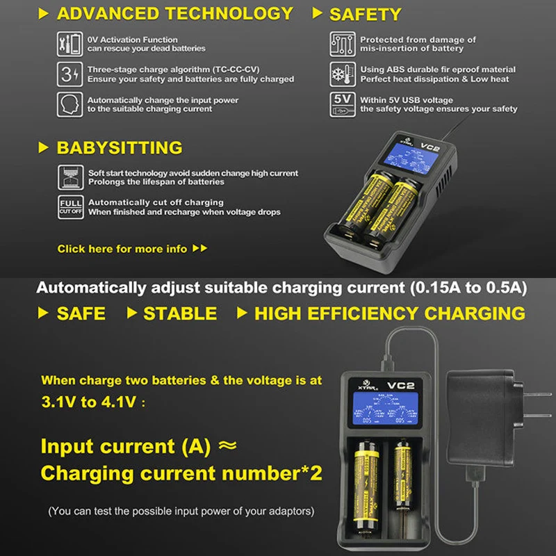 AccuCell 2 Stück CR123A Li-Ion wiederauflafbar mit bis zu 760mAh und USB-Ladegerät mit großem Display, mit bis zu 0,5Ah Ladestrom