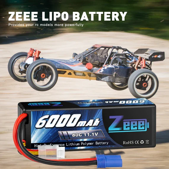 Zeee 3S 6000mAh 11,1V 80C Hardcase EC5 Lipo Akku (2 Stück)