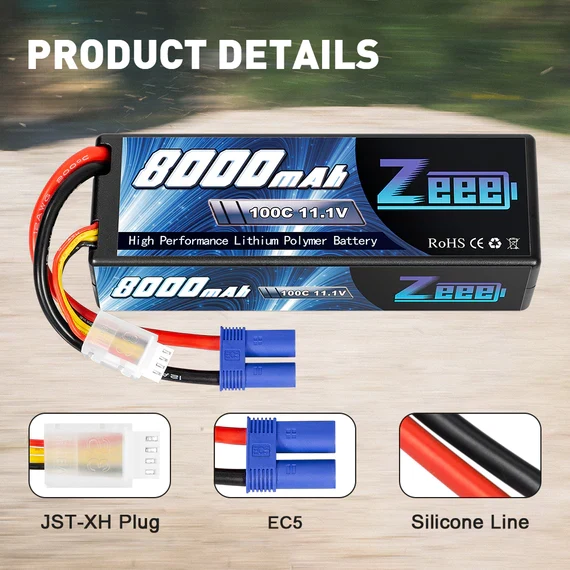 Zeee 3S 8000mAh 11,1V 100C Hardcase EC5 Lipo Akku (2 Stück)