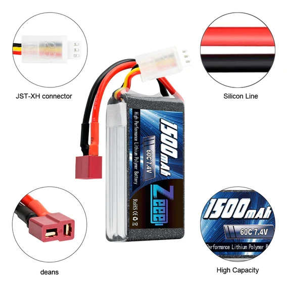 Zeee 2S 1500mAh 7.4V 60C Deans (2 Stück)