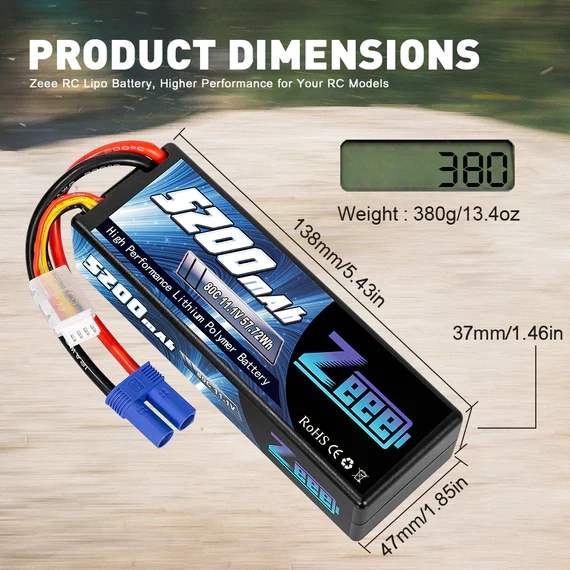 Zeee 3S 5200mAh 11,1V 80C EC5 Hardcase Lipo Akku