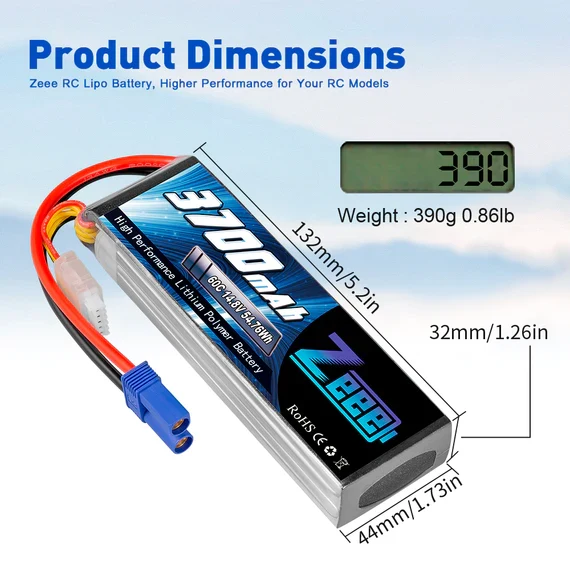 Zeee 4S 3700mAh 14,8V 60C EC5 Lipo Akku (2 Stück)