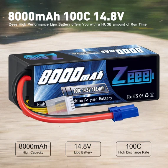 Zeee 4S 8000mAh 14,8V 100C EC5 Hardcase Lipo Akku (2 Stück)
