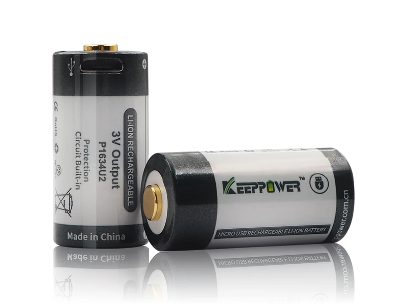 Keeppower RCR123A - 3V - 1000mAh Lithium Ionen Akku (Wiederaufladbar über micro USB)