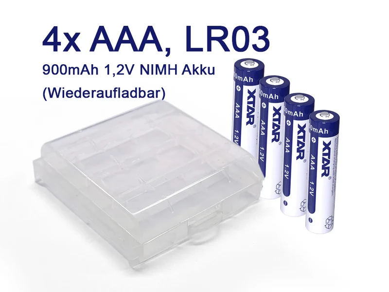 XTAR AAA R03 NIMH Akku 900mAh 1,2V mit Aufbewahrungsbox (4 Stuck)