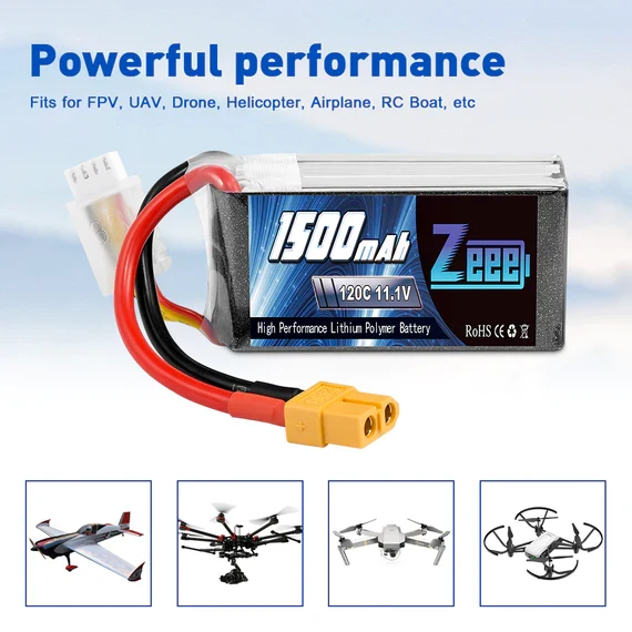 Zeee 3S 1500mAh 11,1V 120C Graphen XT60 Lipo Akku (2 Stück)