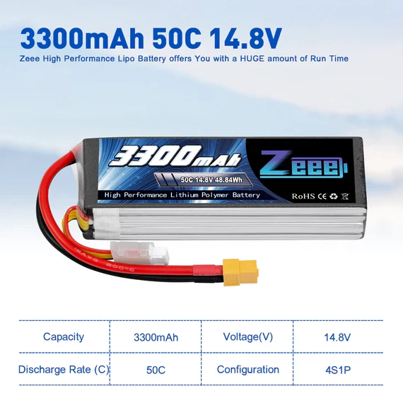 Zeee 4S Lipo Akku 3300mAh 14,8V 50C Soft Case XT60 (2 St.)