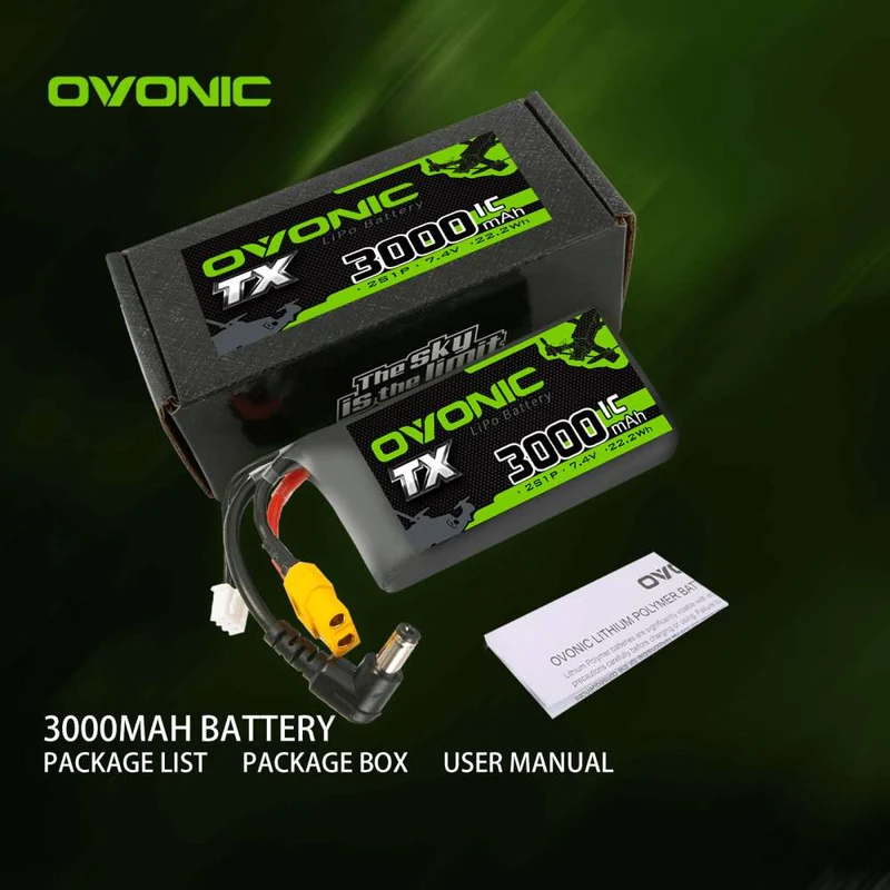 Ovonic 2S 3000mAh 1C 7,4V DC-5521 & XT60 LiPo für Fatshark FPV-Brille