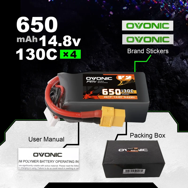 Ovonic 4S 650mAh 130C 14,8V XT60 LiPo Akku (4 St.)