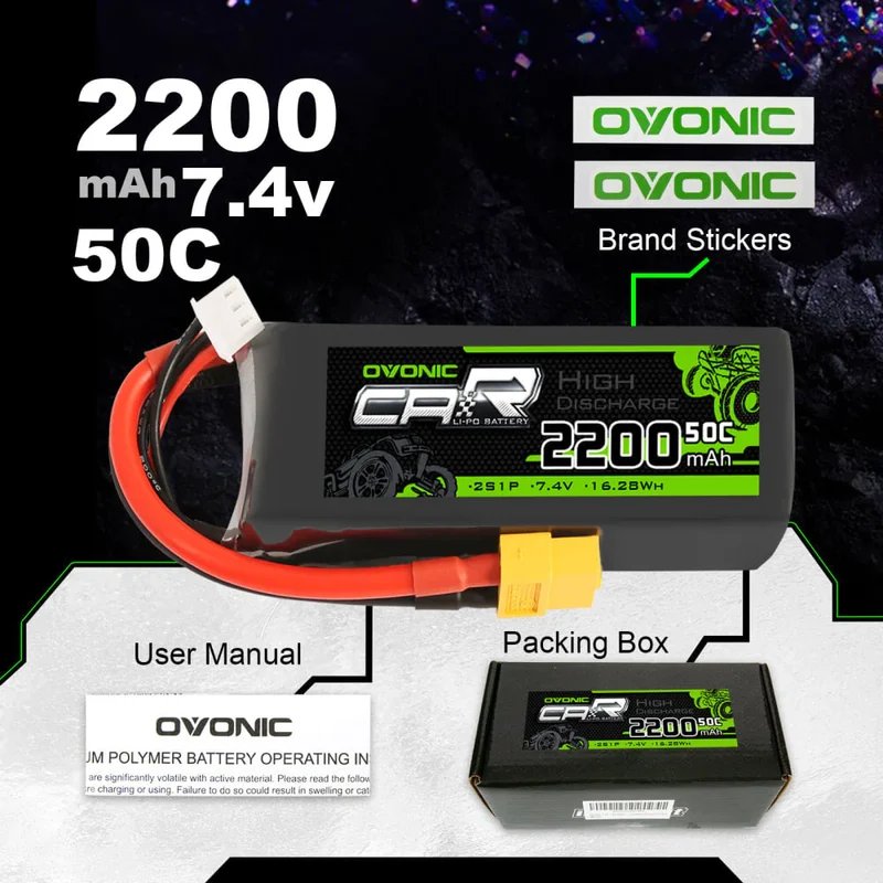 Ovonic 2S 2200mAh 7,4V 50C XT60 & TRX Lipo Akku