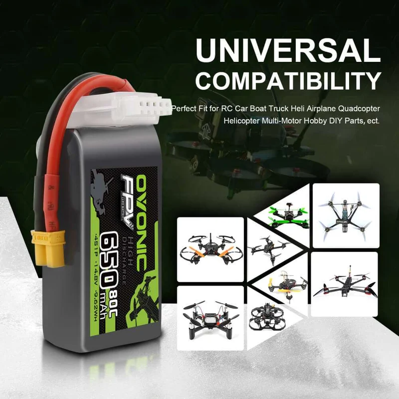 Ovonic FPV 4S 650mAh 80C 14,8V XT30 Lipo (4 Stück)