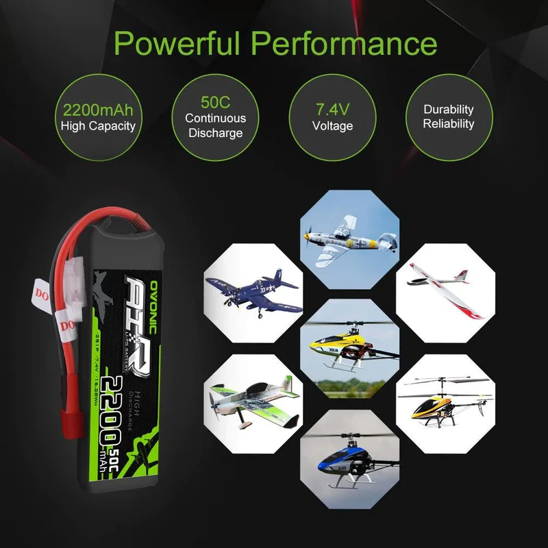 Ovonic 2S 2200mAh 50C 7,4V T-Stecker LiPo Akku (2 Stück)