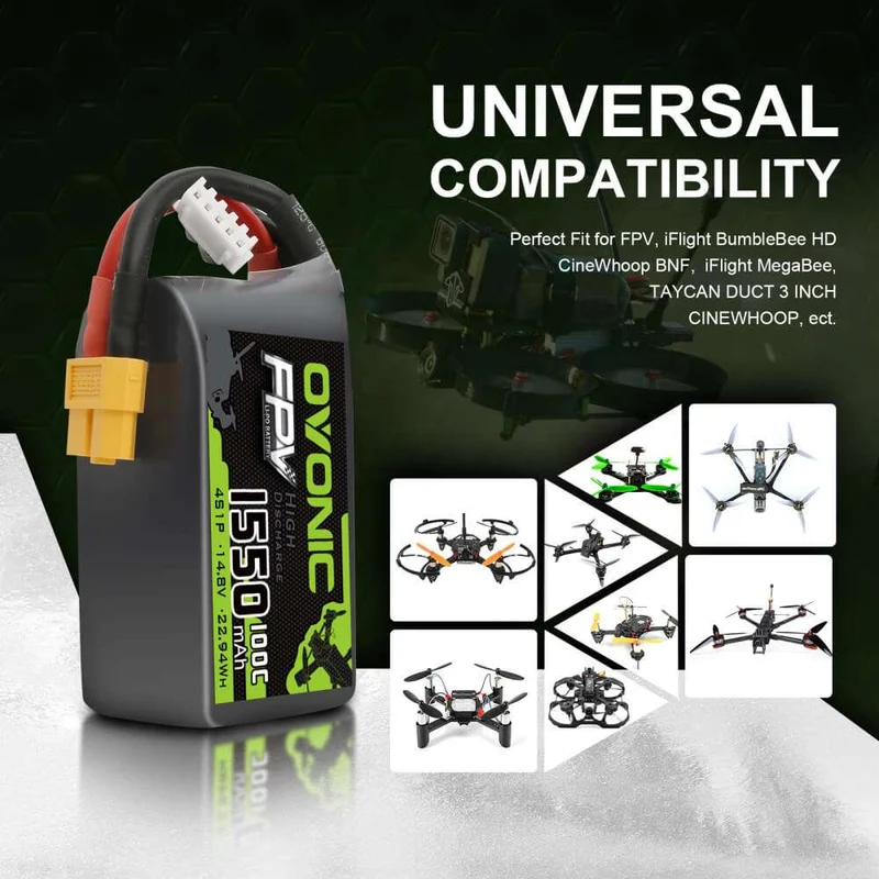 Ovonic 4S 1550mAh 100C 14.8V XT60 LiPo Akkupack