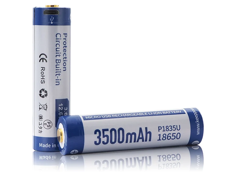 Keeppower 18650 - 3500mAh, Li-Ionen 3,7V - 3,6V - PCB geschützt mit USB Lademöglichkeit P1835U