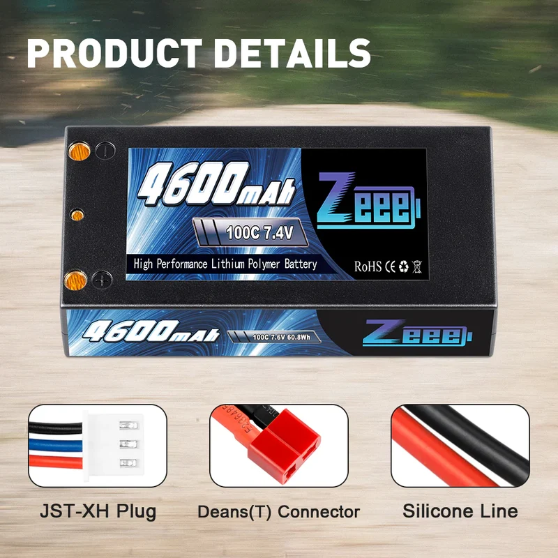 Zeee 2S 4600mAh 7,4V 100C Hardcase 4-mm-Bullet-Deans Shorty Lipo-Akku