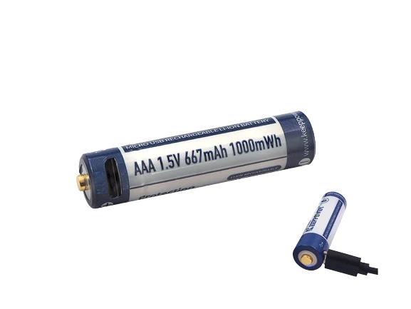 Keeppower AAA 1,5V 1000mWh (ca. 667mAh) Lithium Ionen Akku (Wiederaufladbar über micro USB)