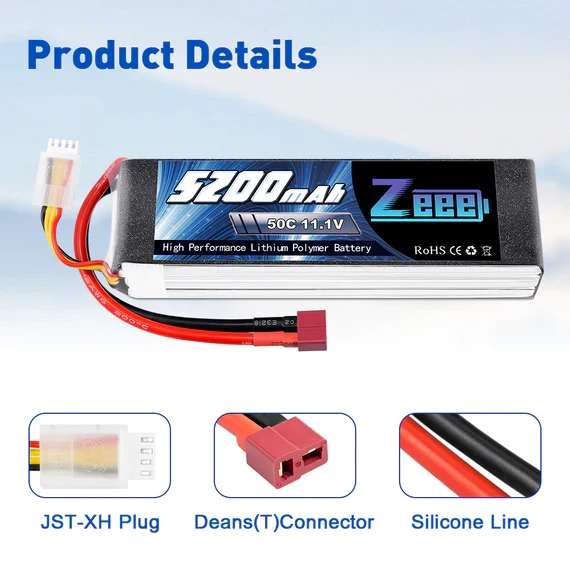 Zeee 3S 5200mAh 11.1V 50C Dean Lipo Akku(2 Stück)