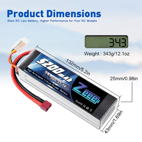 Zeee 3S 5200mAh 11.1V 50C Dean Lipo Akku(2 Stück)