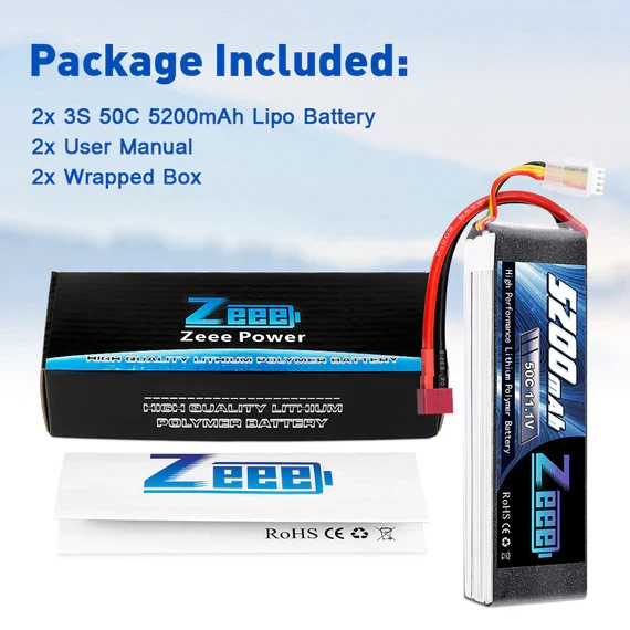 Zeee 3S 5200mAh 11.1V 50C Dean Lipo Akku(2 Stück)