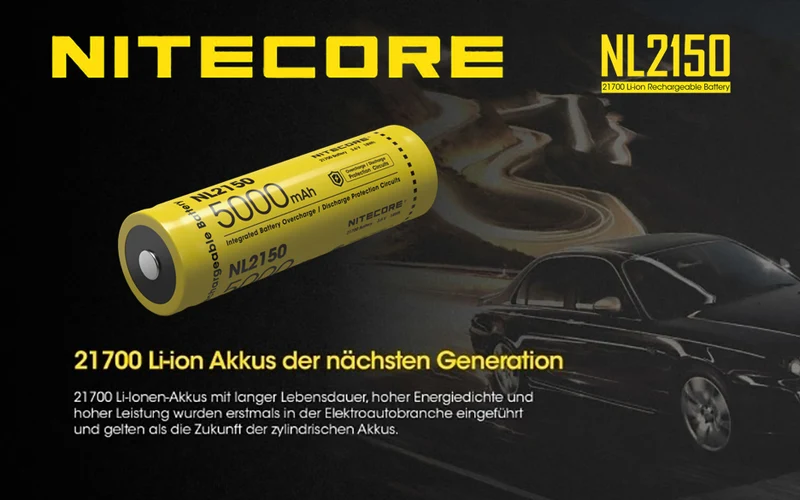 NiteCore 21700 NL2150 - 5000mAh, Li-Ionen 3,7V - 3,6V - PCB geschützt