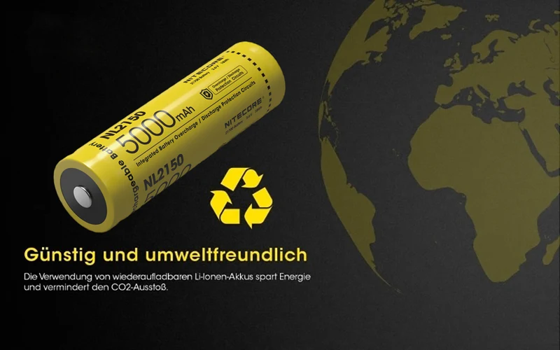 NiteCore 21700 NL2150 - 5000mAh, Li-Ionen 3,7V - 3,6V - PCB geschützt