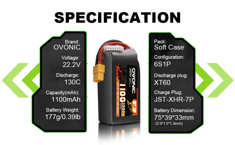 Ovonic FPV 6S 1100mAh 130C 130C XT60 FPV Racing (4 St.)