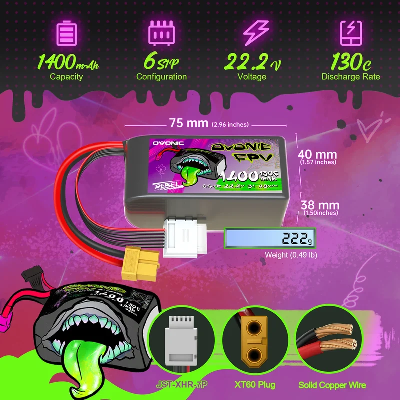 Ovonic Rebel 2.0 6S 1400mAh 130C 22,2V XT60 (2 St.)