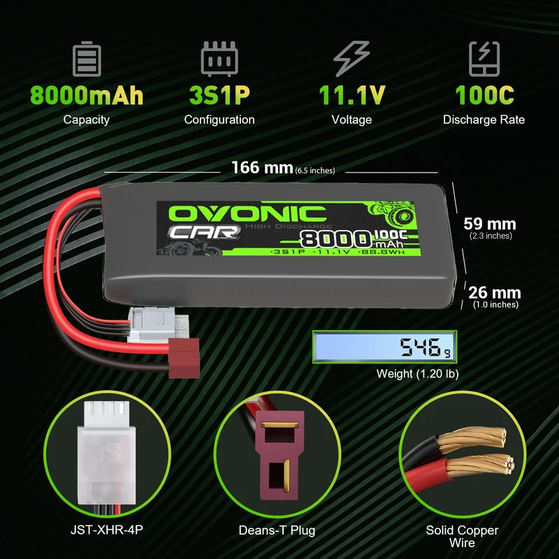 Ovonic 3S 8000mAh 100C 11,1V LiPo Deans & XT60-Stecker