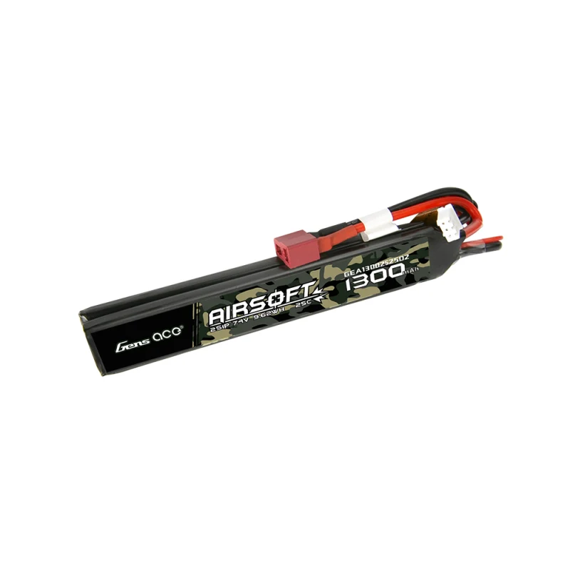 Gens Ace 25C 1300mAh 2S1P 7.4V Sattel Airsoft Lipo Batterie mit T-Stecker