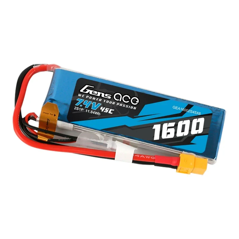 Gens Ace 1600mAh 7,4V 45C 2S1P Lipo Akkupack mit XT60 Stecker