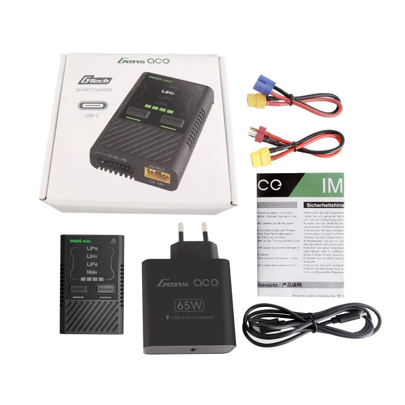 Gens Ace IMARS mini G-Tech USB-C 2-4S 60W RC Akkuladegerät mit Netzteil und Adapterkabel-EU